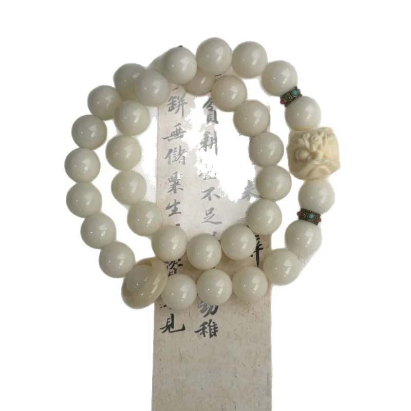 Natural white jade , ivory fruit lion dance bracelet, women's bodhi seed Buddhist prayer beads - view 5