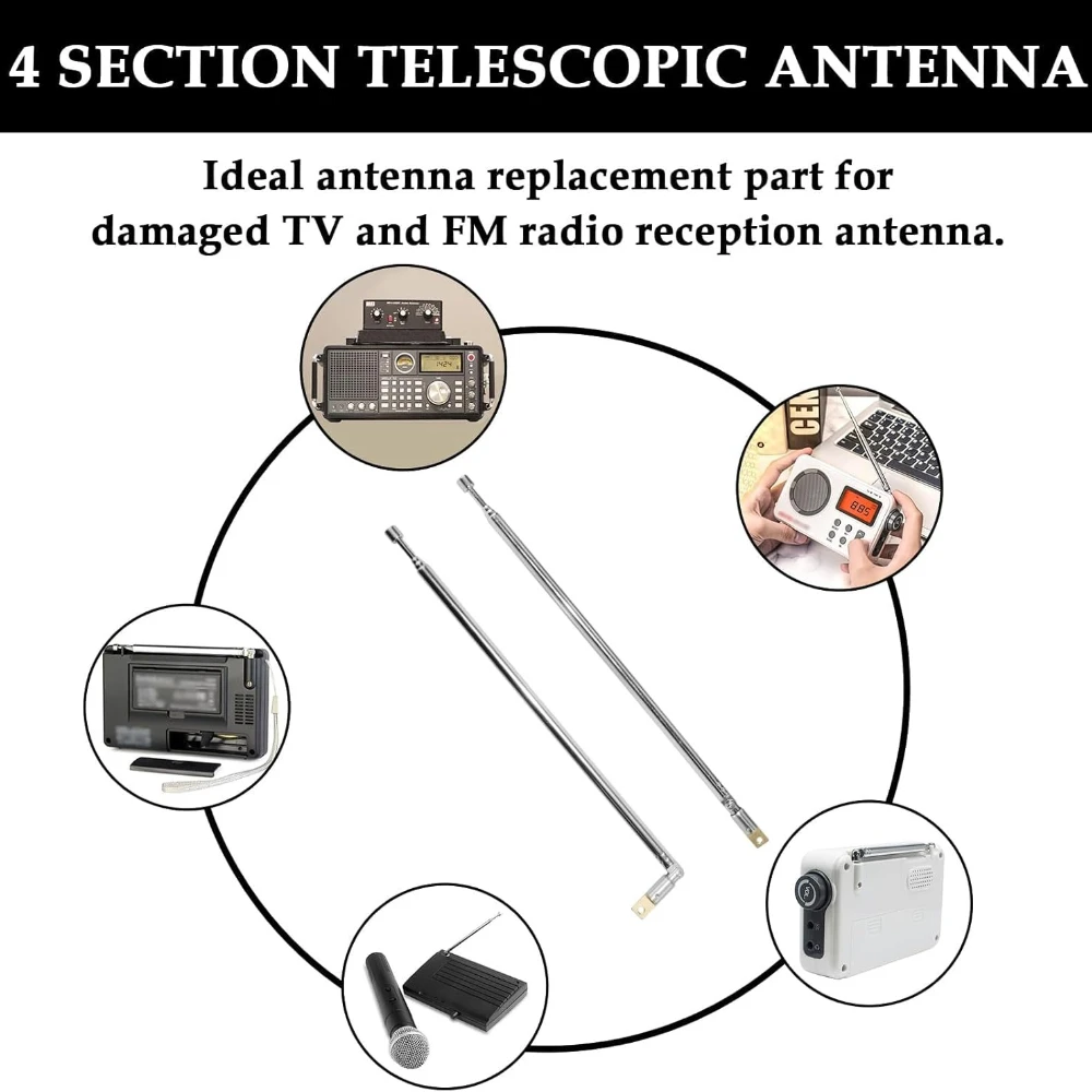 Antenne radio FM télescopique 4 sections Antenne en cuivre chromé 360 °   Antenne universelle radio AM FM rotative 45-450MHZ