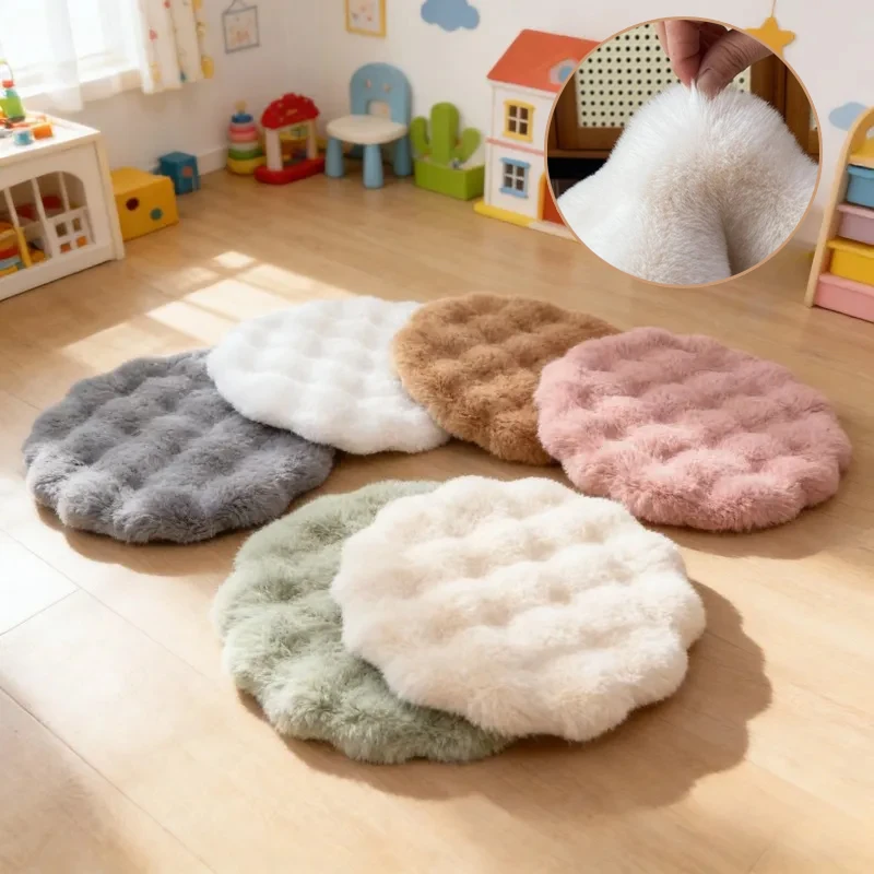 

1pc Faux Rabbit Fur Material Creamy Style Seat Cushion, Plush Fluffy Soft, Machine Washable,Round Cushion,Pad for Chairs 원형 방석