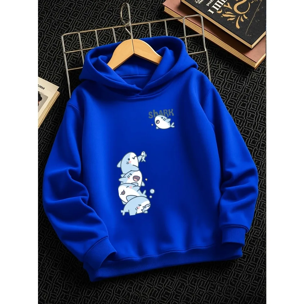 Adorable Shark Bubble Cartoon for Boys Featuring a Casual Hoodie Perfect for Autumn And Winter, with a Stylish Sports