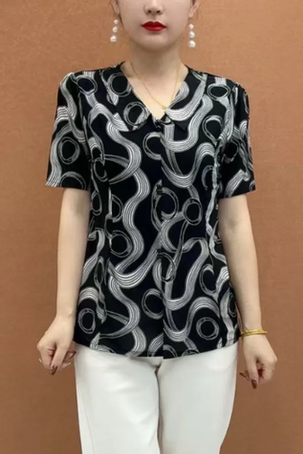 Nuevo Top de manga corta de talla grande para personas de mediana edad y mayores, moderno y holgado