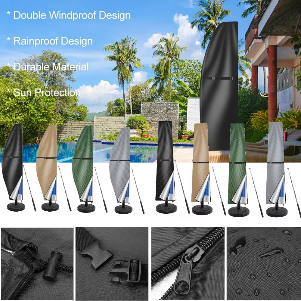 1Pcs Waterproof Parasol Cover with Rod Cantilever Parasol Protective Cover Snowproof UV-Anti Wind/Weatherproof Umbrella Covers