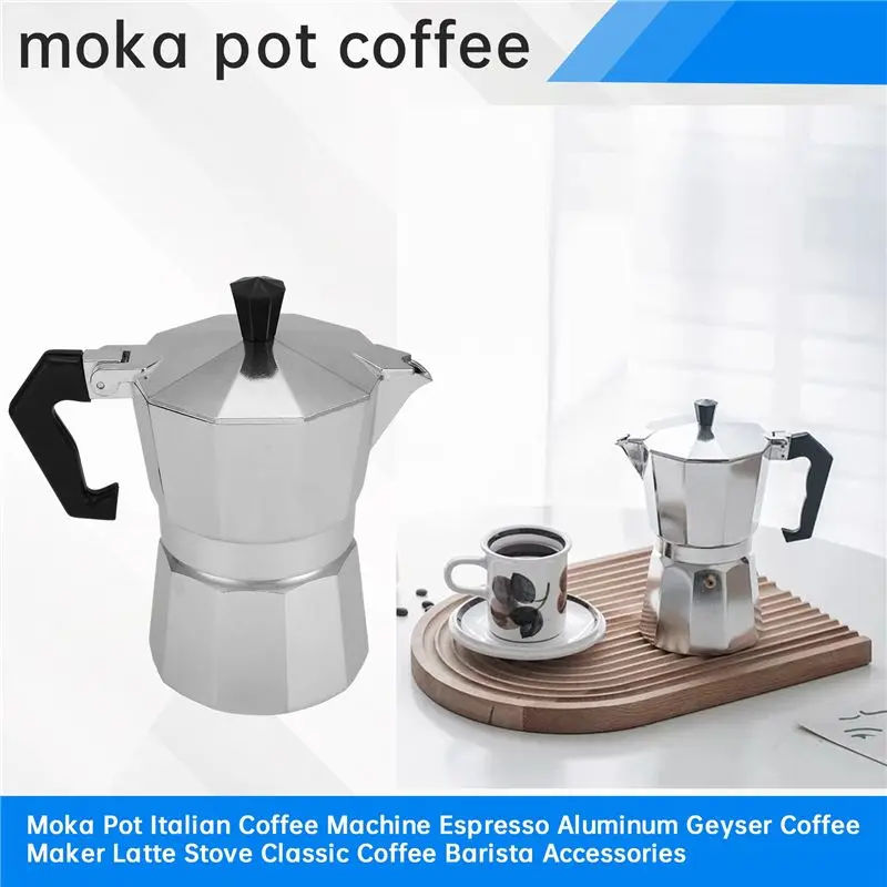 A92P Moka Pot Italian Coffee Machine Espresso Aluminum Geyser Coffee Maker Latte Stove Classic Coffee Barista Accessories
