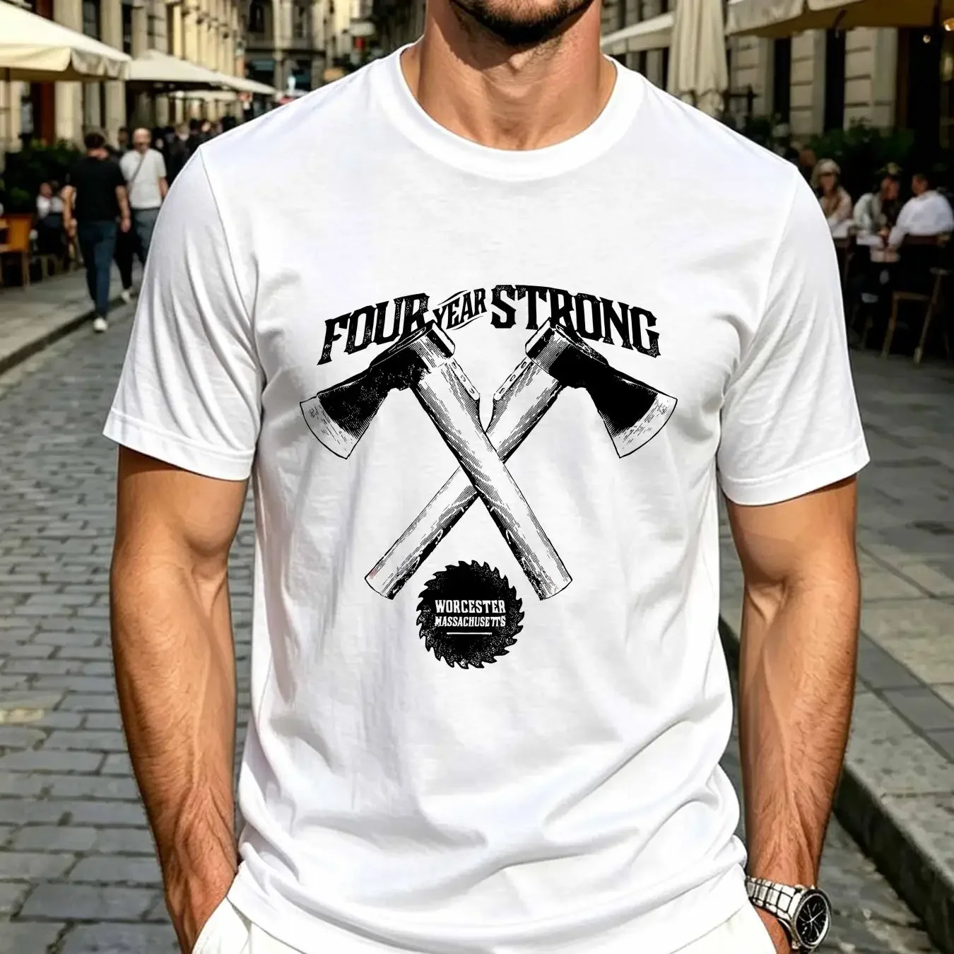 washed T Shirt Vintage Four Year Strong Worcester Massachusetts Size M long sleeves vintage Washed Soft Slightly Breathable