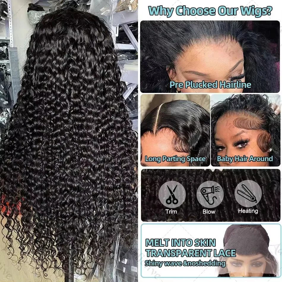 40″ Deep Wave Remy Human Hair Wig 220% Density 13×6 HD Lace