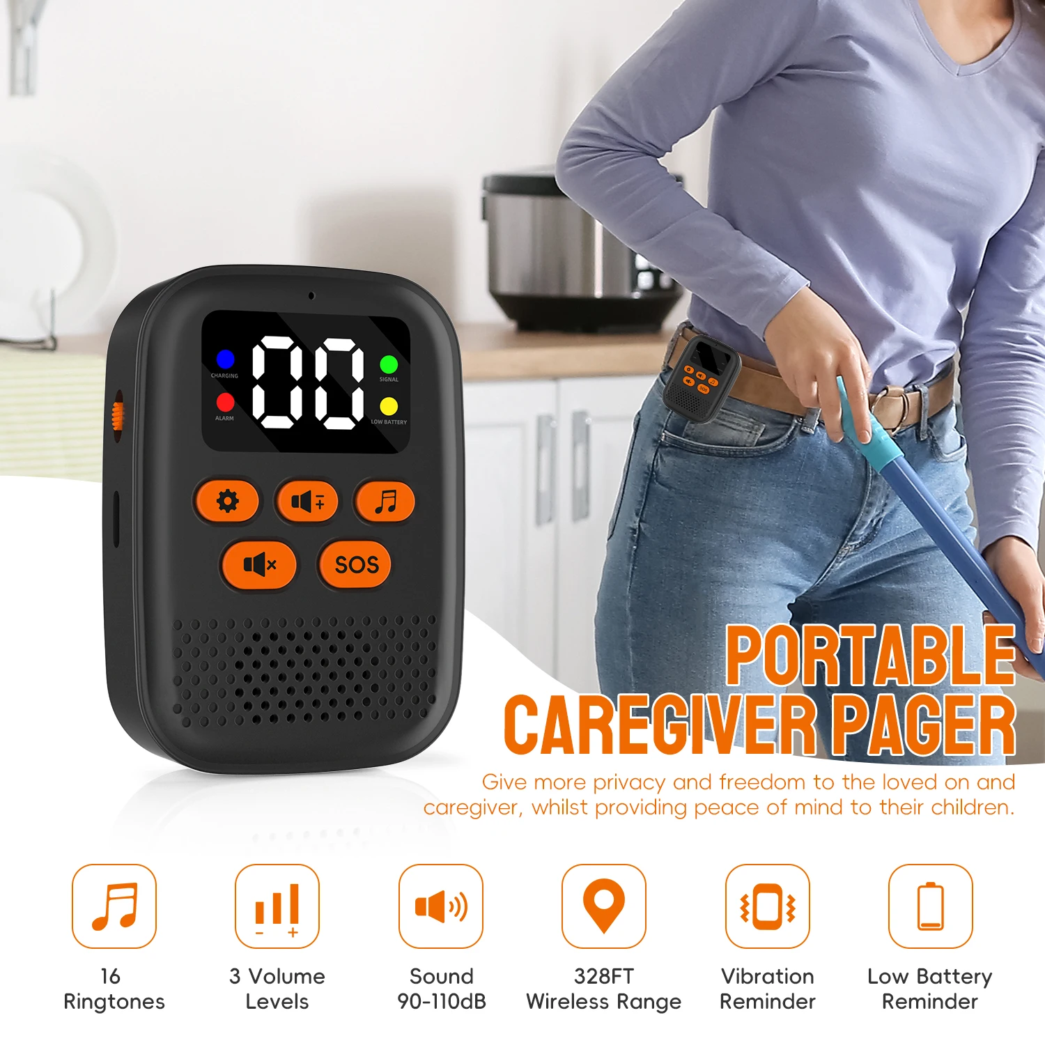 SOS Caregiver Pager Wireless Medical Call Button Surveillance Elderly SOS Alarms Vibration Pager Digital Display Call Bell
