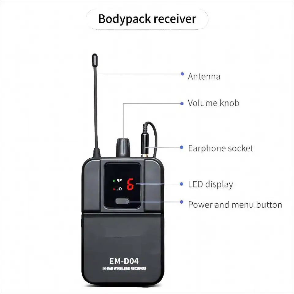 2025Wholesale Professional UHF Audio Transmitter & Receiver Stage Wireless in Ear Monitoring System for Singer Performance