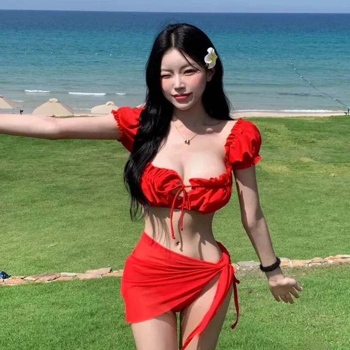 2026 New Sexy Pure Color Women's Swimsuit e Bikini Tee-piece Set for Hot Spring Vaion DF Brand Polyester Nylon Lycra