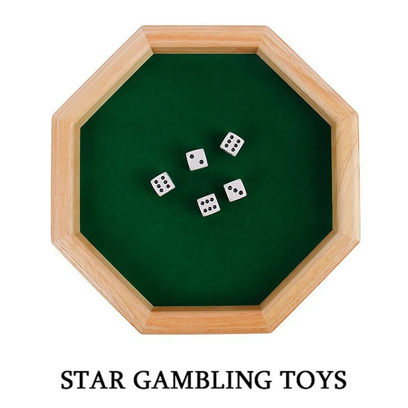 Octagonal Dice Tray Wooden Dice Storage Box Felt Lined Rolling Surface Board Game Dice Box Key Wallet Coin Tray Desktop