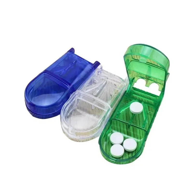 Rectangular Transparent Medicine Cutter Small Pill Tablet Cutter with Storage Compartment Box Medicine Organizer pill container