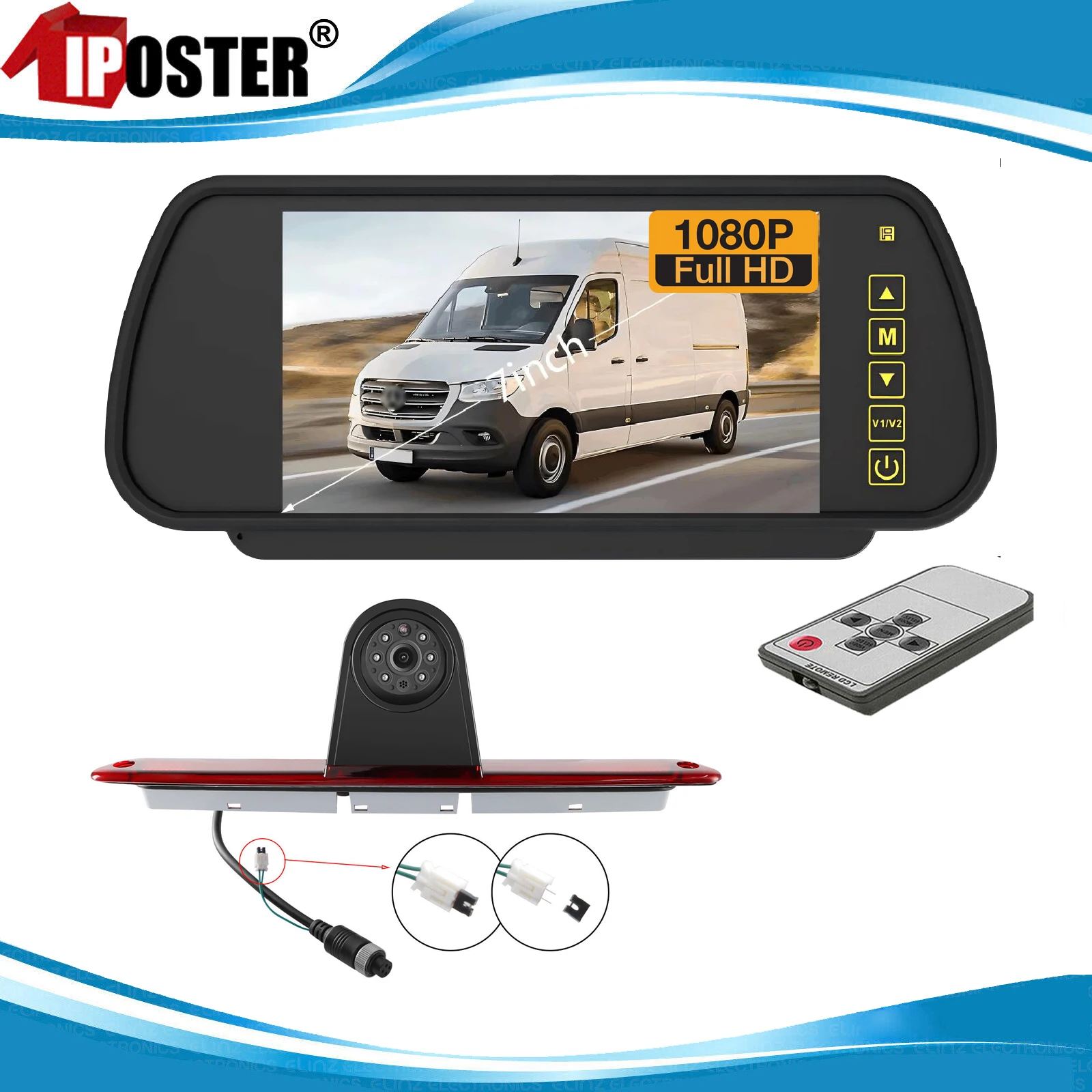 

iPoster 7" AHD Screen Car Rear View Mirror Monitor 4PIN AHD 1080P Reversing Camera 12-24v For Mercedes Sprinter VW Crafter