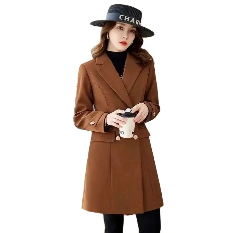 Autunno inverno medio-lungo giacca a vento donna 2024nuovo vestito allentato colletto Trench cappotto doppio petto capispalla moda soprabito femminile