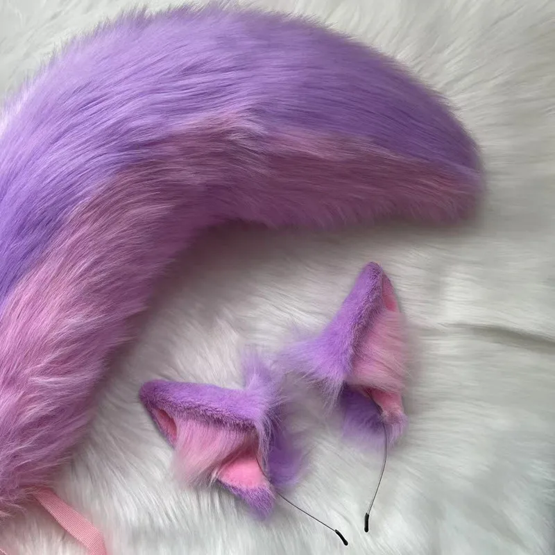 

Beast Ear Headpiece Original Purple Fox Ear Tail COS Cat Ear Hair Hoop Handmade Custom Manga Exhibition Photo Prop