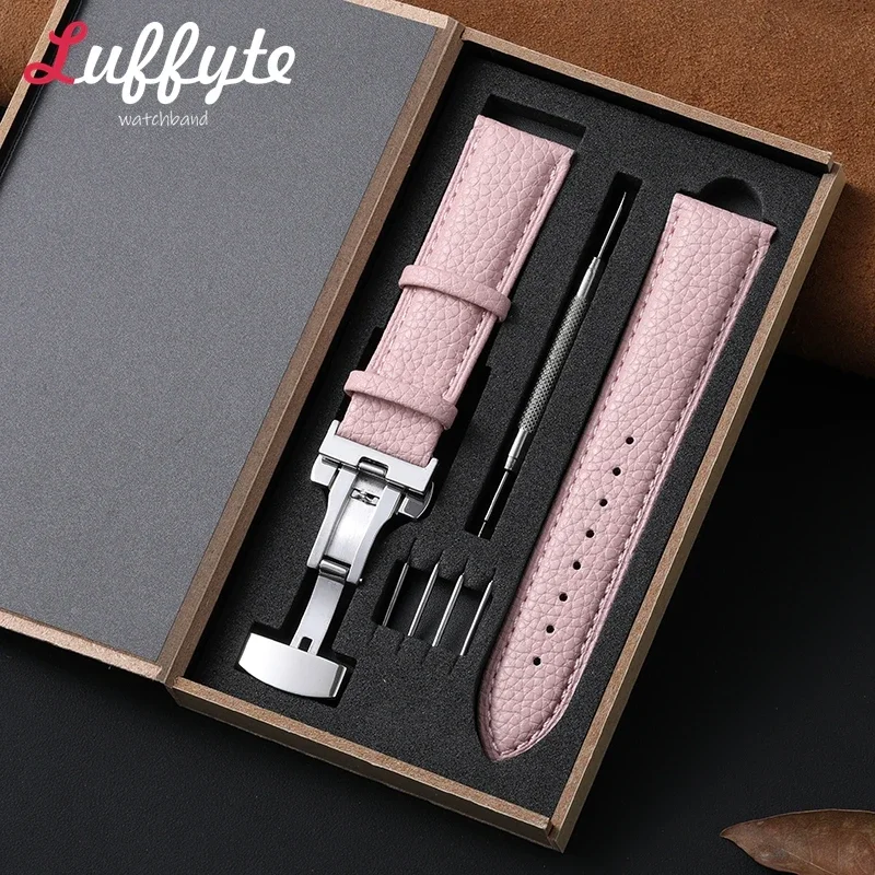 الراقية سوار ساعة 18 مللي متر 20 مللي متر 22 مللي متر للرجال النساء استبدال حزام الساعات مع فراشة مشبك حزام ساعة اليد مع صندوق تعبئة الهدايا