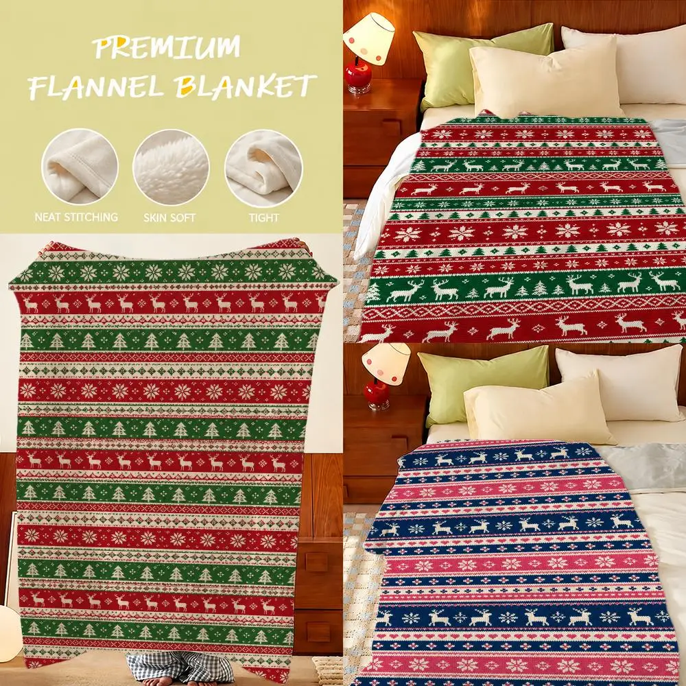 Christmas Plaid Reindeer Scatter Pattern  Throw Plush Flannel Throw Blanket, Sofa Bed Travel Picnic Home Textile Decor