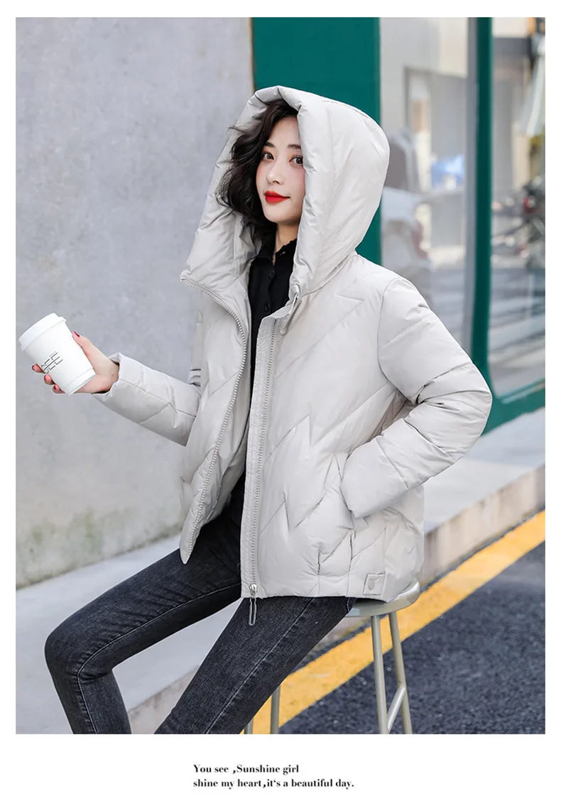 Women's Short Winter Cotton Jacket Warm New Loose Hooded Thick Cotton Coat Trendy Quilted Cotton Padded Jacket Parkas Clothing