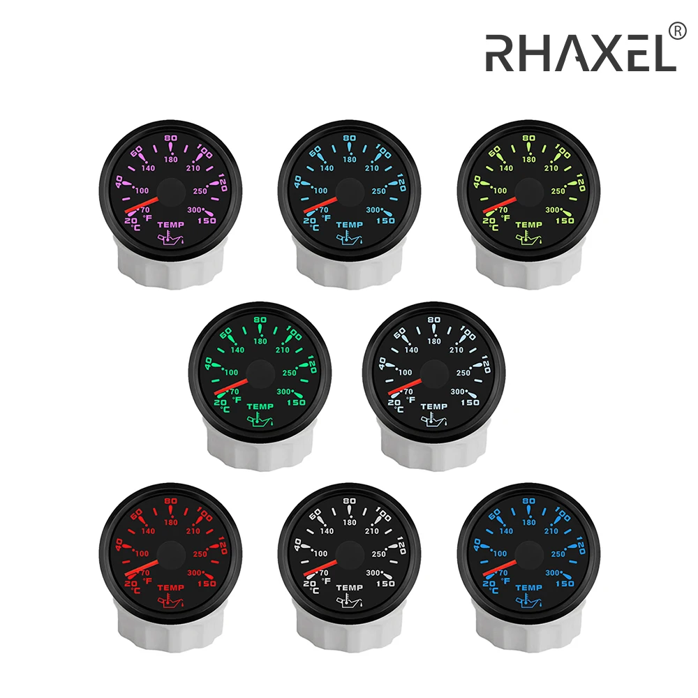 RHAXEL 52mm Oil Temperature Gauge 20-150℃ for Motorcycle Auto Vessels RV with 7 Colors Backlights 12Volt 24Volt