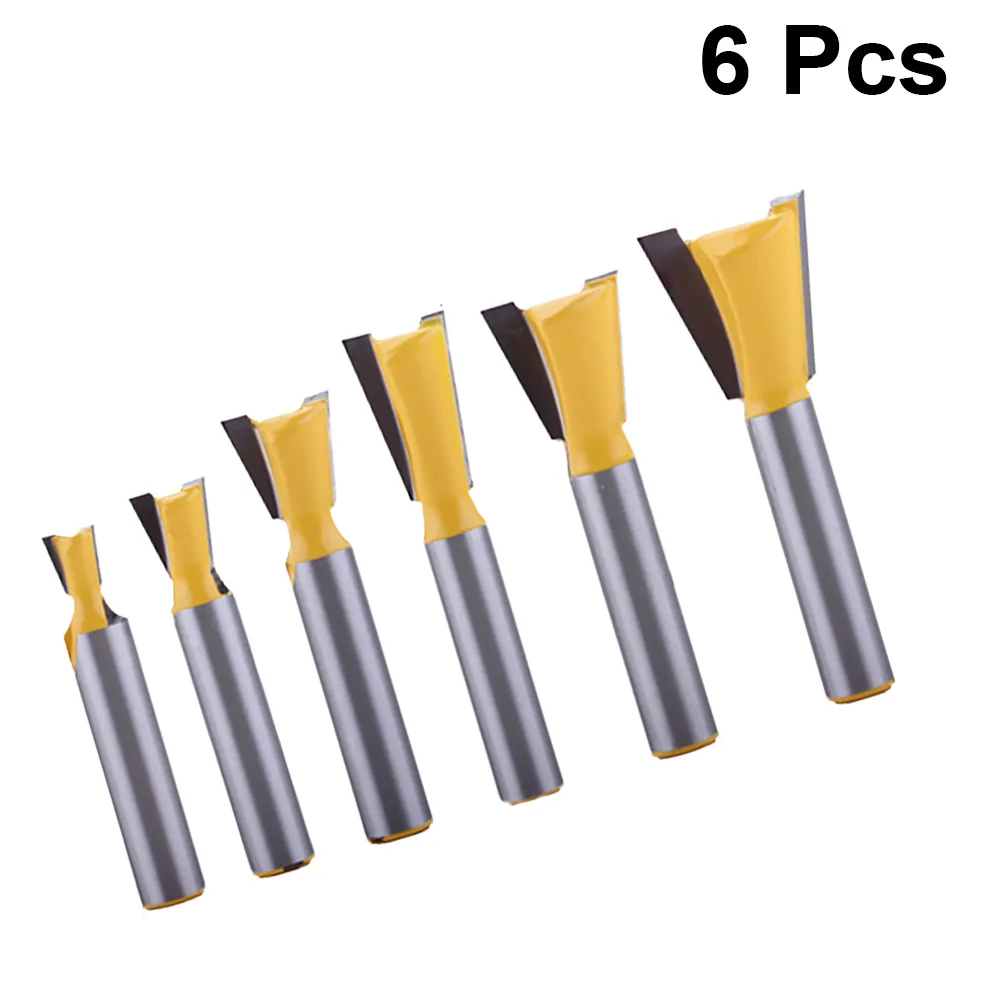 6pcs 8Mm Dovetail Cutter Hard Wear-Resistant Smooth Cutting No Burr Chisel Edge For Solid Wood Gluing Planing Density Board Wood