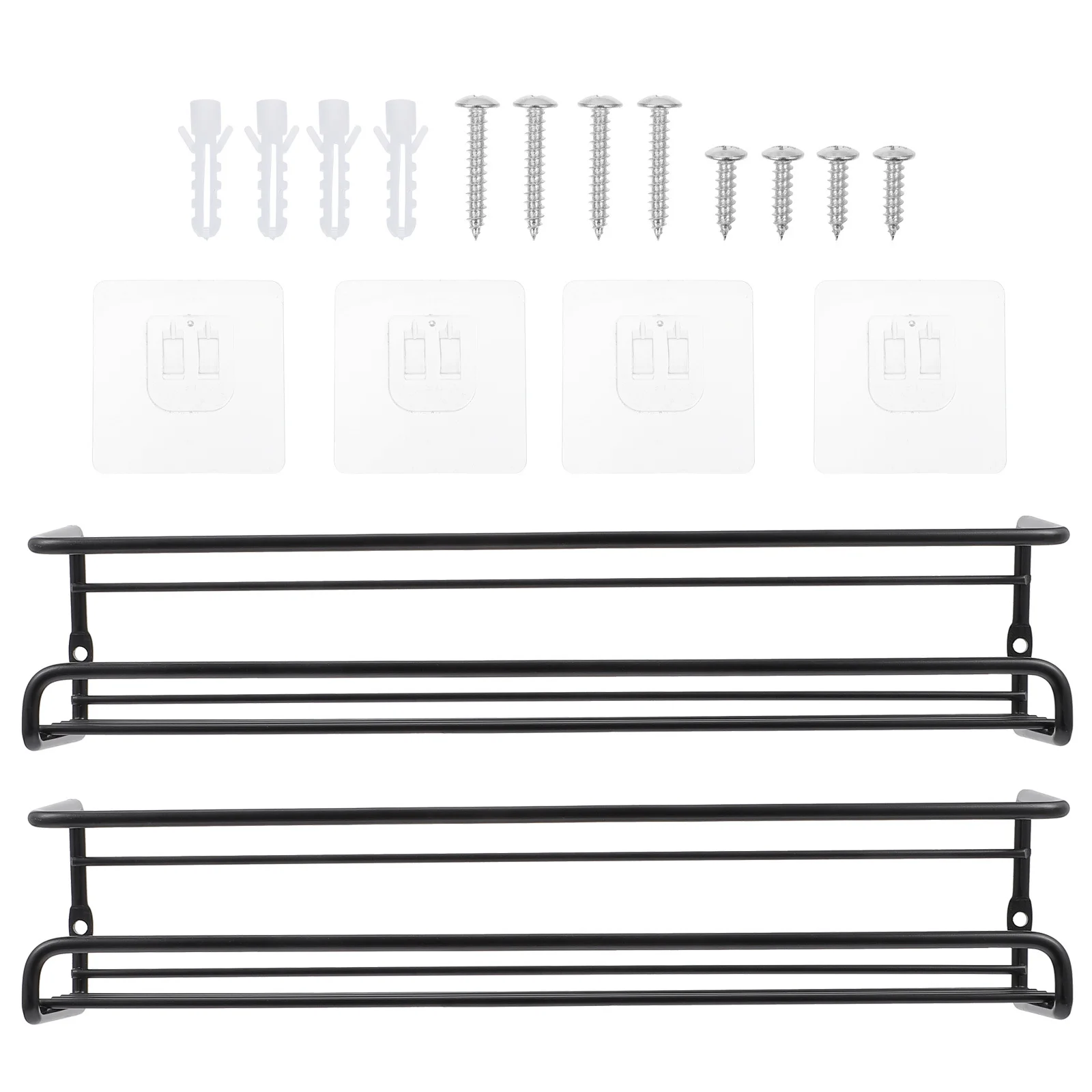 

2Pcs Kitchen Organizer Rack Wall-Mounted Seasoning Storage Rack Rustproof Steel Spice Holder Shelf Black Seasoning Bottle Stand