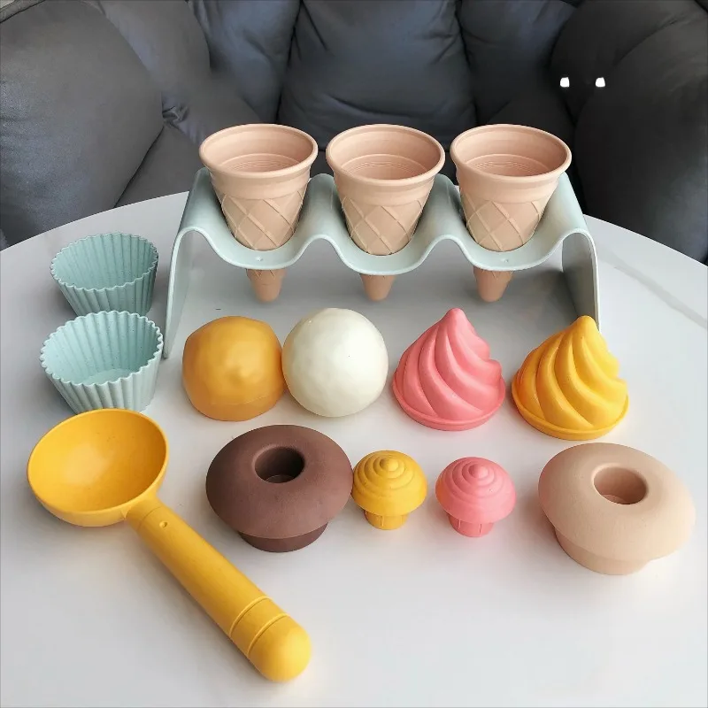 Children Beach toys play sand wheat straw material ice cream toys digging sand tools environmental Nordic wind outdoor