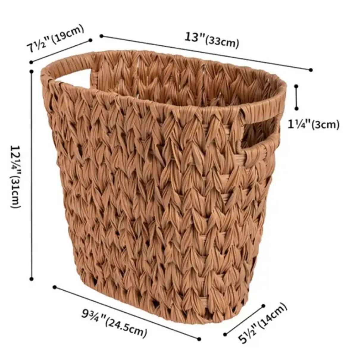 Industrial Tools Bathroom Trash Can, Handwoven Wicker Trash Can with Handles for Bedroom, Living Roon,Water Hyacinth Wicker Wast