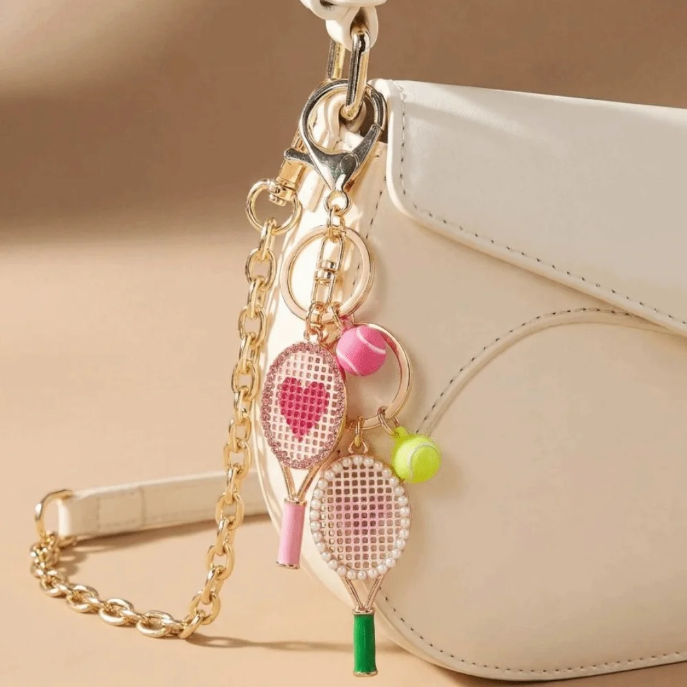 Tennis Enthusiasts Tennis Racket Keychain Alloy DIY Metal Tennis Racket Pendant Sports Style Inlaid Rhinestone Bag Charm Friends
