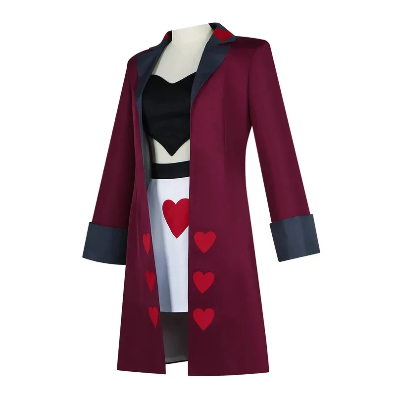 

UUI1New Cosplay Costume Velvette Hotel Red Uniform Set Coat Top Skirt Earrings Women Outfit Halloween Clothing Wig