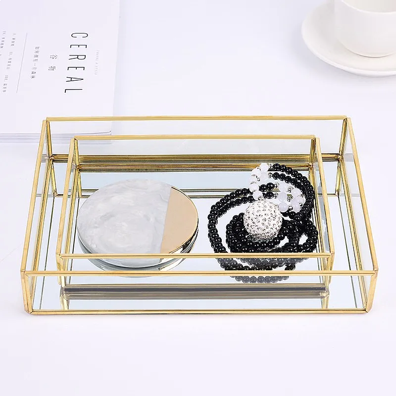 Gold Rim Glass Storage Tray- Organizer for Cosmetics, Jewelry, Aromatherapy