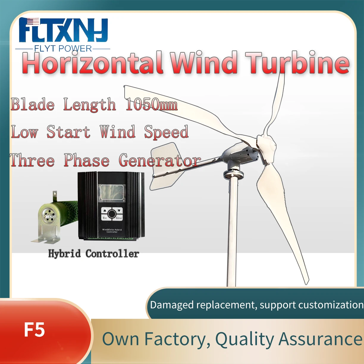 Wind Turbine Generator 3kw 5KW Horizontal 24V 12V 48V Strong Power Magnetic Dynamo Free Energy 220v Inverter Output For Home