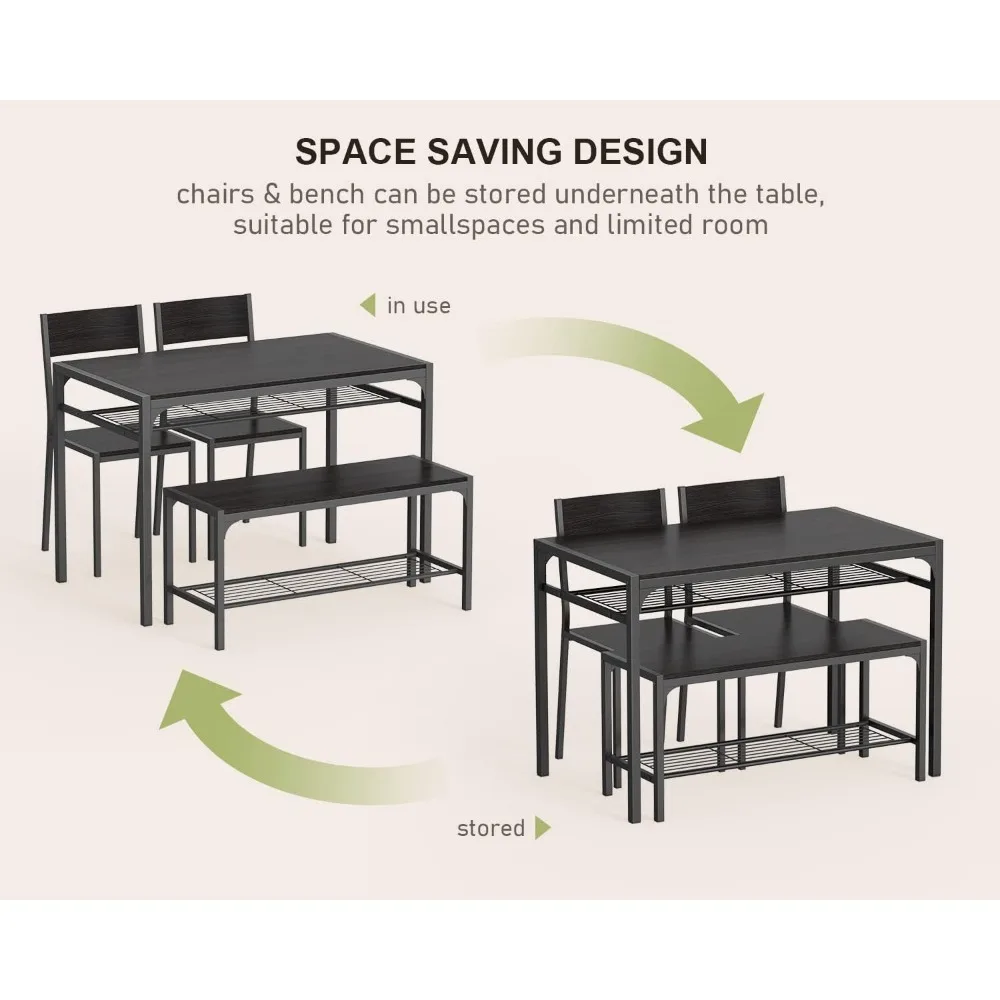 Ensemble de table à manger pour 4 personnes, table à manger de cuisine et 2 chaises avec banc, ensemble de table de 4 pièces