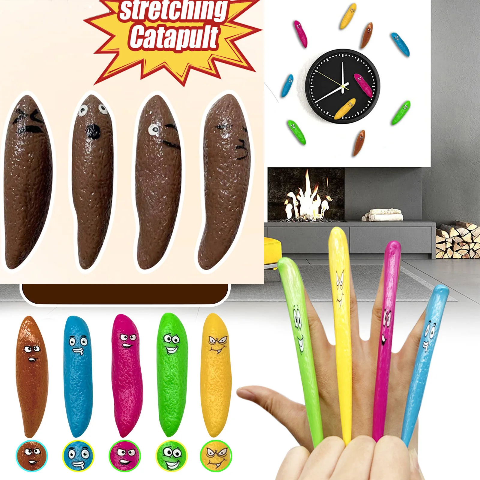 

5-24pcs Catapult Stool Simulation Toy Finger Slingshot Toy For Children Prank Prop Sticky Rubber Flying Shooting Toys Kids Gifts