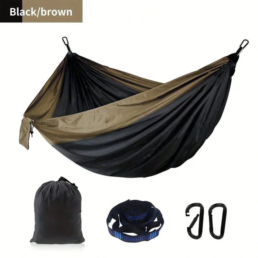 Solid Color Parachute Hammock With Hammock Straps And Black Camping Survival Travel Double Outdoor Furniture