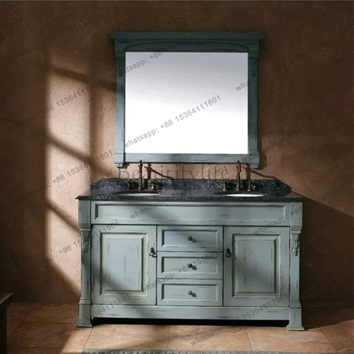 American retro bathroom cabinet floor-to-ceiling oak washbasin, bathroom wash basin cabinet combination customization