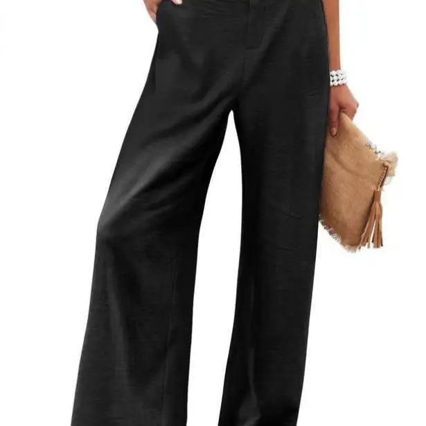 กางเกงผ้าลินินลำลองทรงตรงสำหรับผู้หญิง สไตล์ใหม่ล่าสุดสำหรับฤดูใบไม้ร่วง ไม่มีซิป