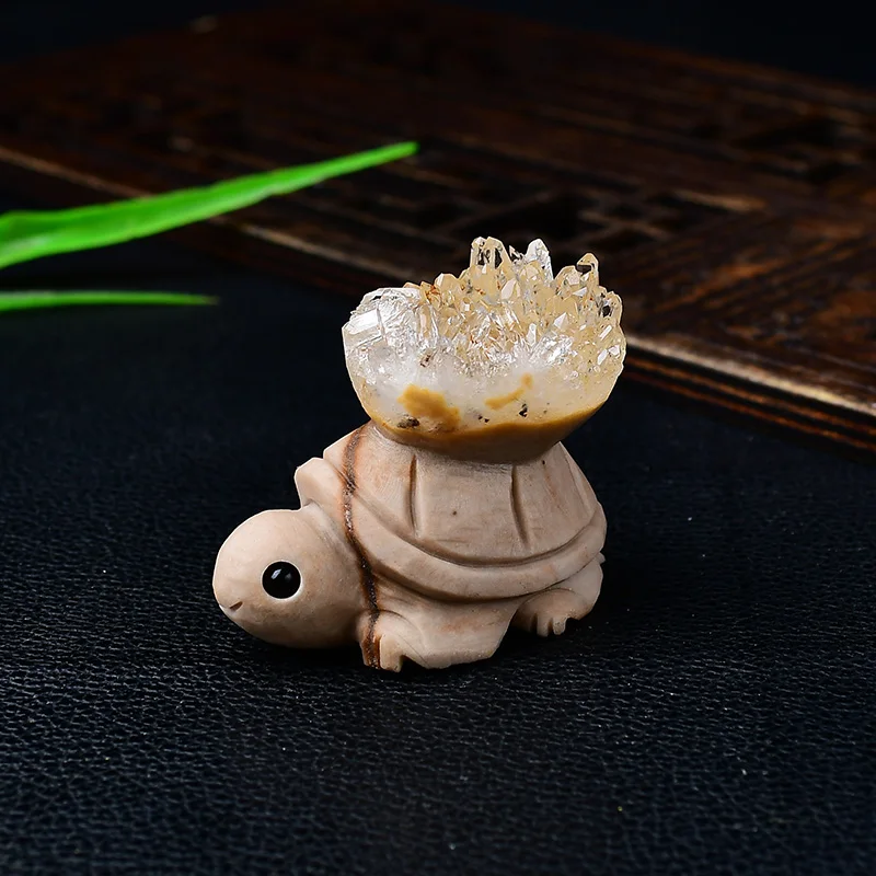 Natural White Crystal Cluster Small Turtle Ornaments Chrysanthemum Crystal Raw Stone Carvings