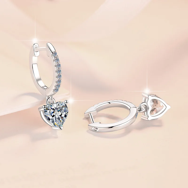 Heart Earrings Women's 1CT Moissanite PT950 Platinum - Platinum heart earrings, 1CT brilliance, temperament enhancer