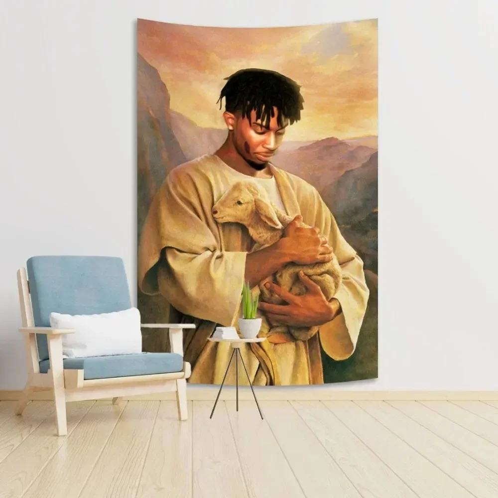 Christian Playboi Carti Meme Tapestry Jesus Aesthetic Room Decor Hippie Music Album Art Posters Banner Flag navidad decoraciones