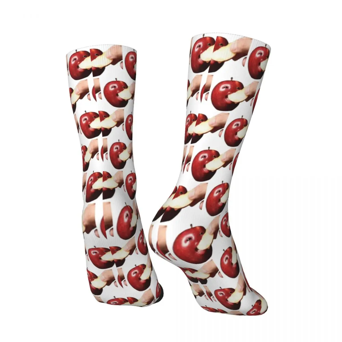 All Seasons Ai Apple Eating Funny Apple With Face Socks Harajuku Sport Middle Tube Socks Stockings for Men Women Valentine's Day