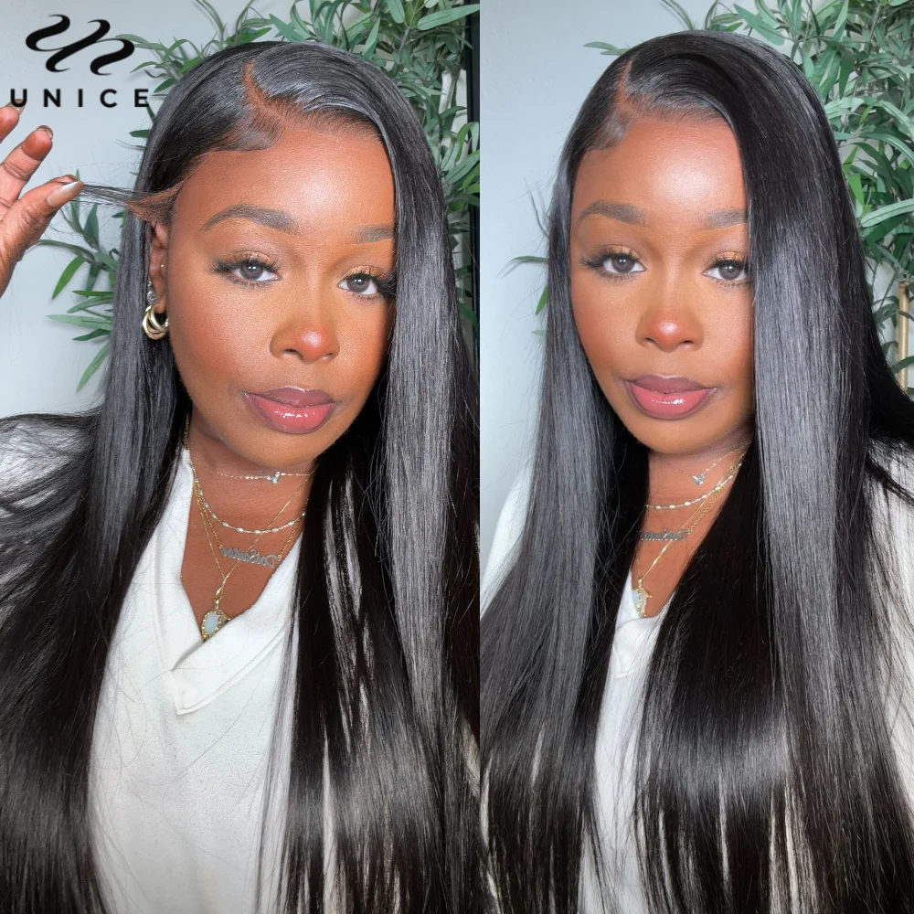 

UNice Pre Everything Frontal Wig Pre Bleached Pre Cut 13x4 Lace Front Wig Straight Lace Front Wig Human Hair Wear Go Lace Wigs