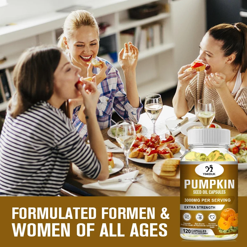 Pumpkin Seed Oil Capsules Promote Hair Growth, Urinary Tract Support, Bladder Control, Support Skin, Rich in Omega 3 & Omega 6