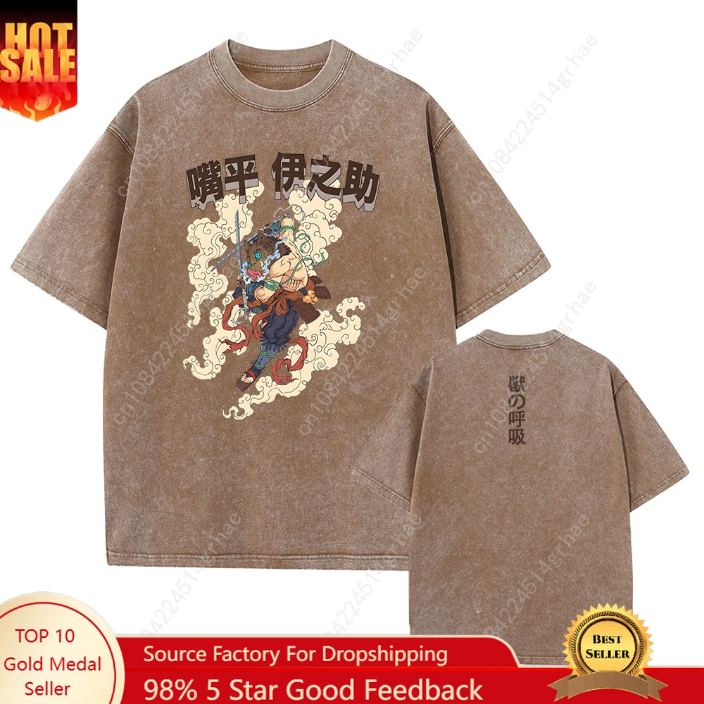 

Harajuku Demon Slayer Graphic T Shirt Men Vintage Oversized Anime Washed T Shirts for Women Streetwear Summer Tees Tshirt