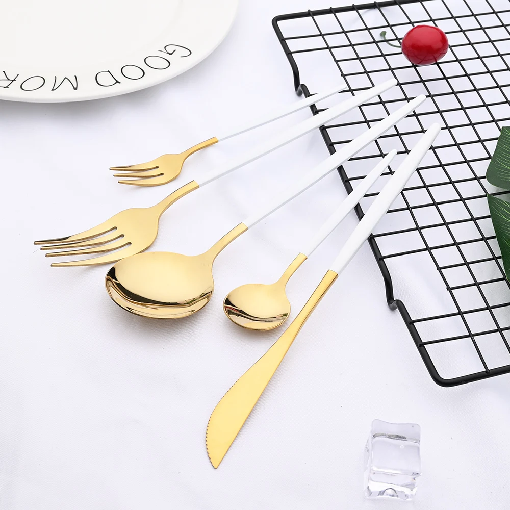 Champagne Cutlery Set Stainless Steel Flatware Set 24/30Pcs Dinnerware Set Gold Knife Cake Fork Coffee Spoon Kitchen Silverware