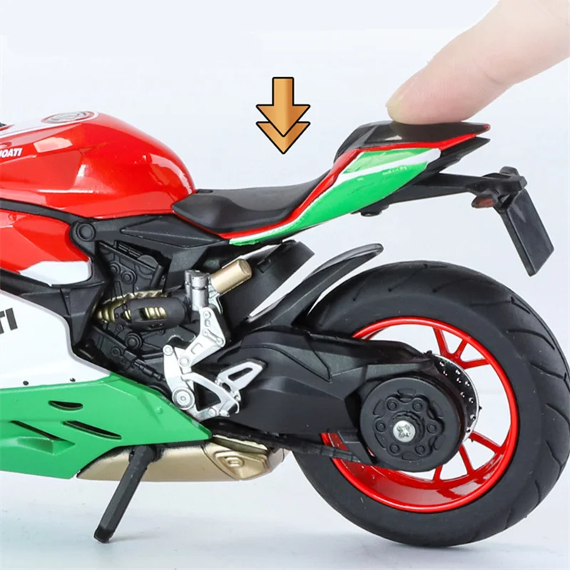 نسخة التجميع 1:12 1199 Panigale سبيكة دراجة نارية رياضية نموذج Diecasts سباق نموذج دراجة نارية الصوت والضوء لعبة أطفال هدية