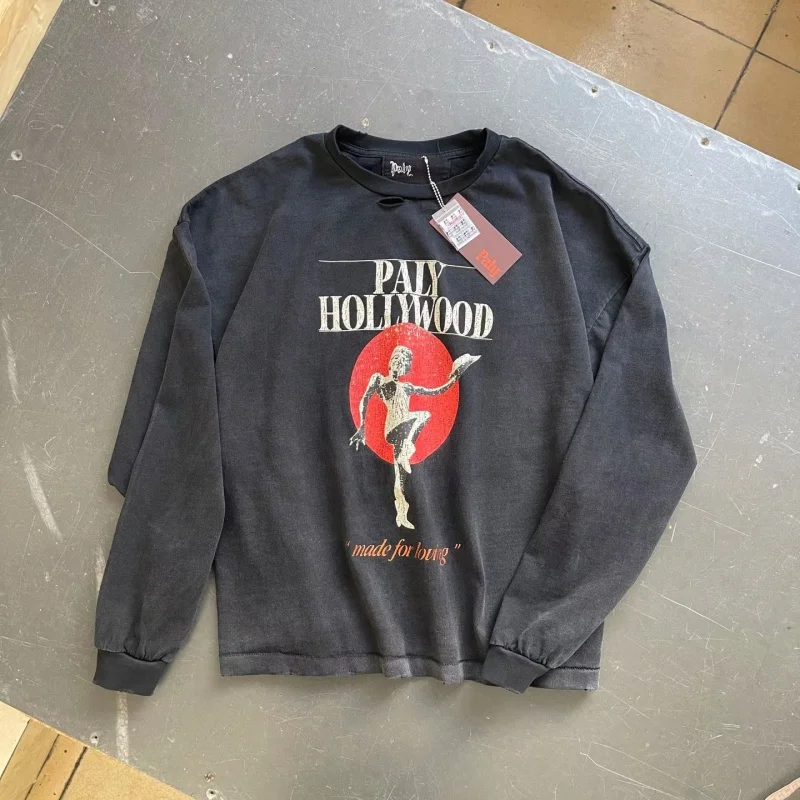 

Футболка с длинным рукавом и ретро-графикой PALY Dancer, оверсайз, винтажный уличный стиль, для мужчин и женщин