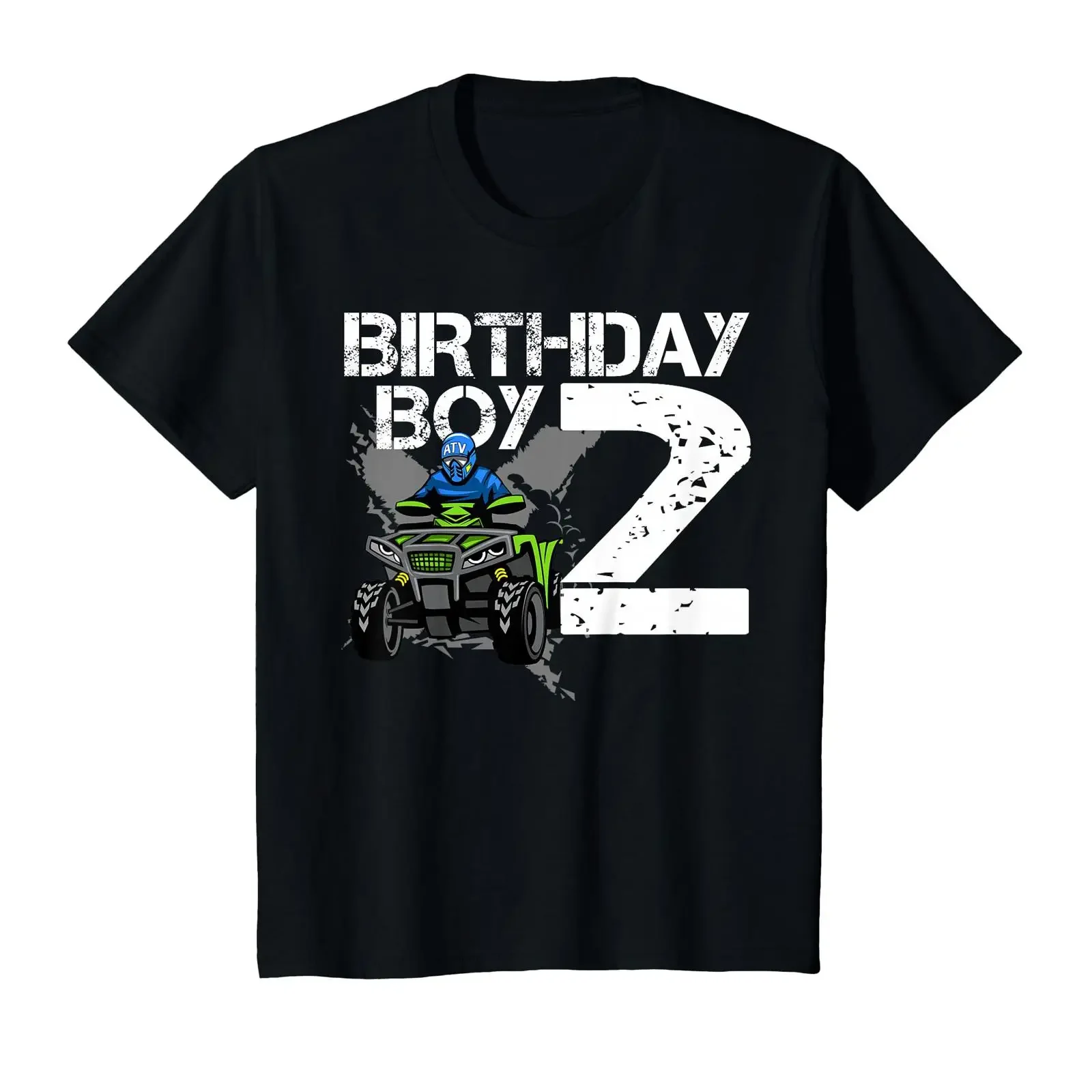 Birthday Boy 2 Years Old ATV Four Wheeler Quad Bike T Shirt vintage Washed homme Versatile graphic Stylish Soft fashion Unisex