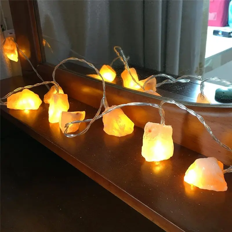 Y19AA Himalayan Salt String Lights Battery 10 LED Natural Crystal Salt Warm Lights String Indoor Outdoor Home Decor