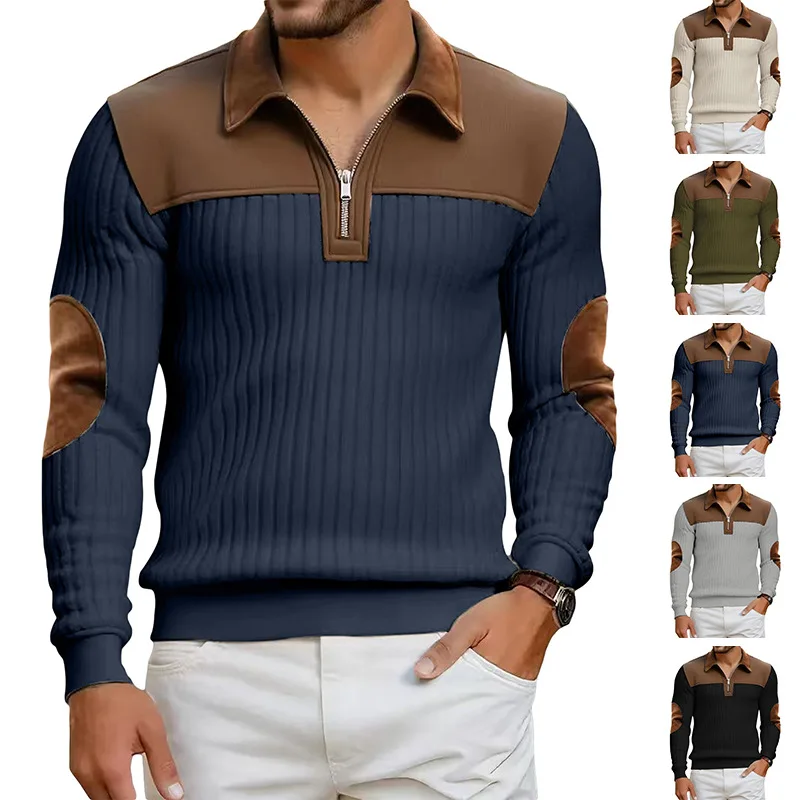 Men's Knitted Zipper Sweatshirt with Embroidery Casual Commuting Sporty Lapel Stitching Autumn Winter Comfortable Fashionable