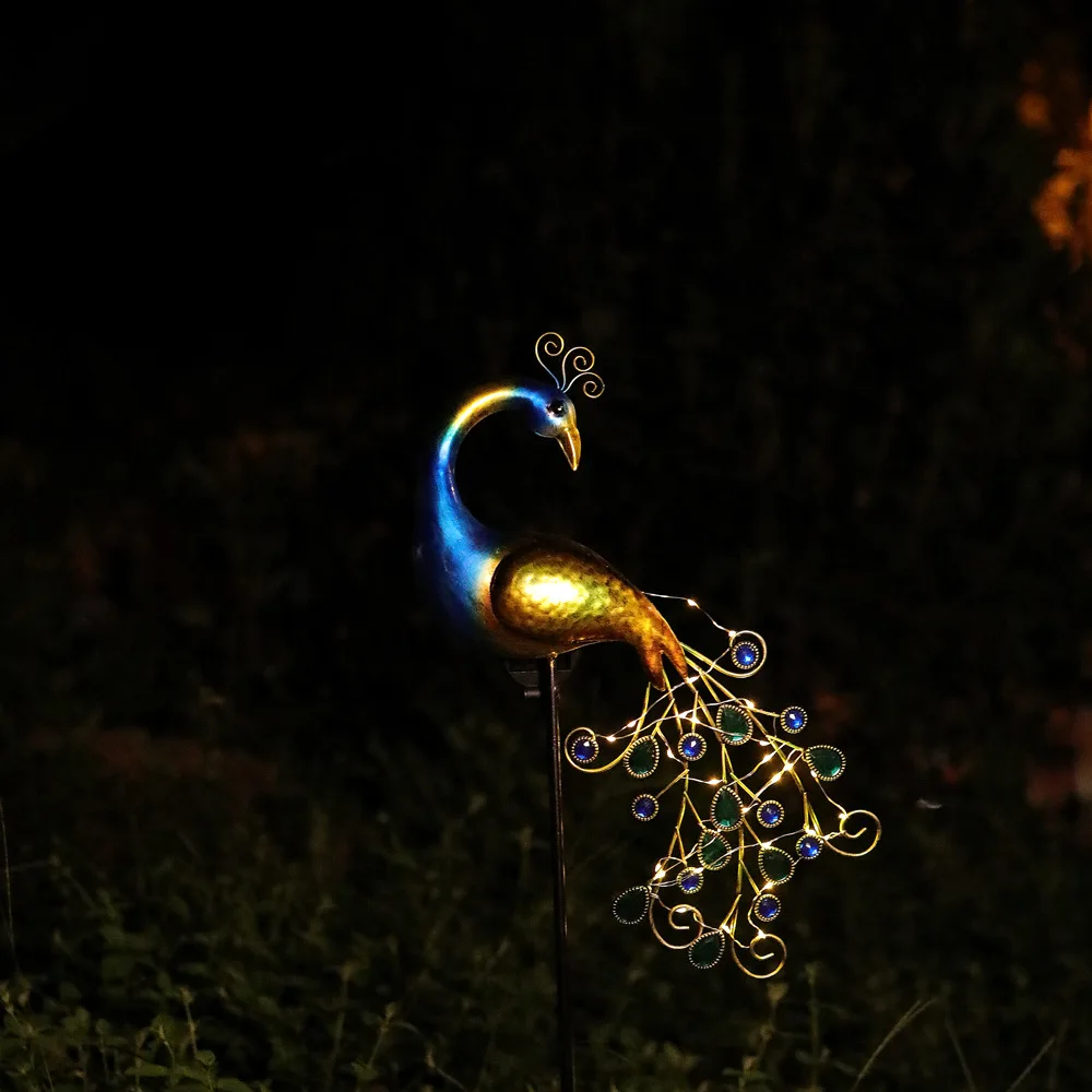 Peacock Crafts Ornaments with Solar Lights Iron Luminous Garden Landscape Lights Courtyard Villa Balcony Home Decoration