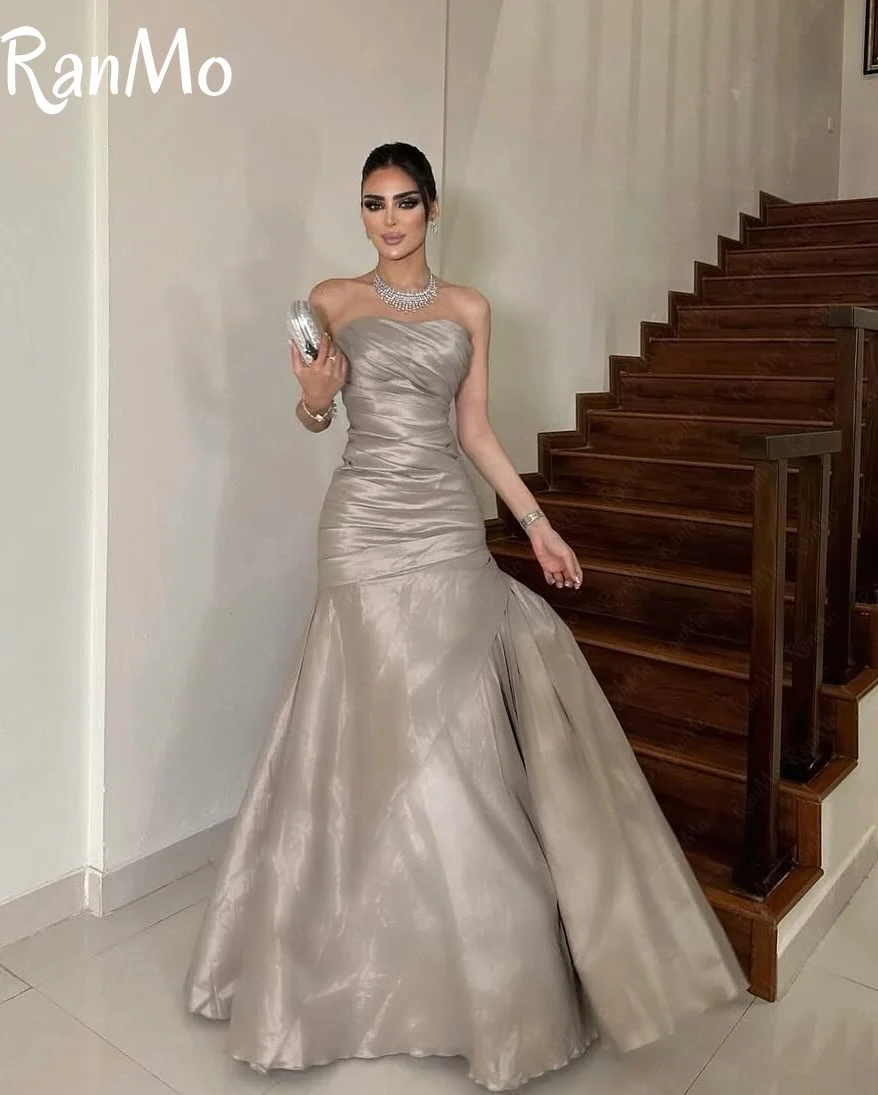 Ranmo Elegant Grey Evening Dresses Mermaid Sleeveless Formal Party Gowns for Women Strapless Floor-Length Prom Gown Customized