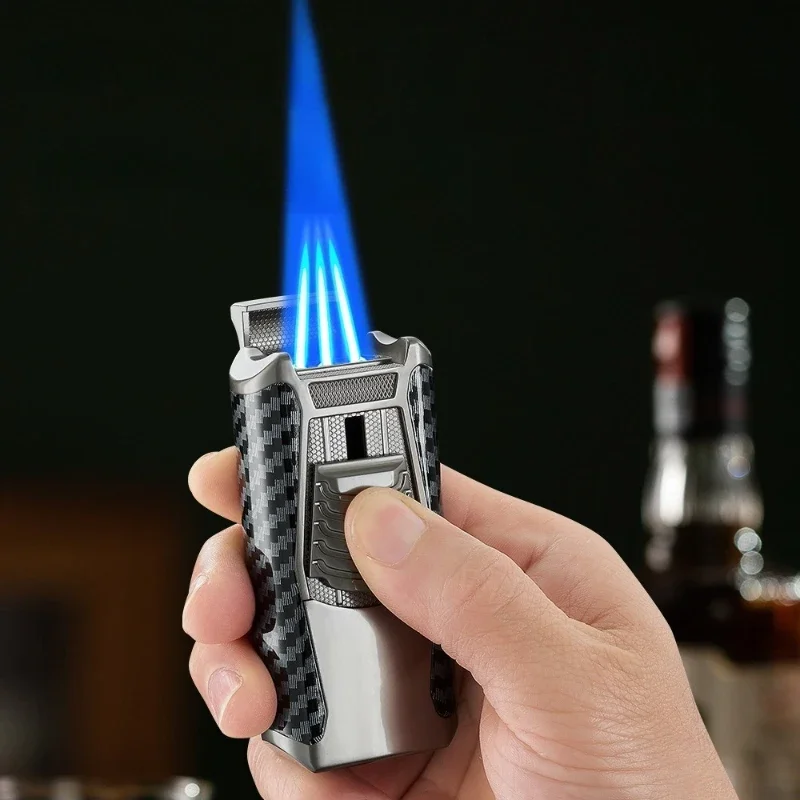 ولاعة سيجار إبداعية متعددة الوظائف خمسة في واحد، أداة ولاعة سجائر معدنية مقاومة للرياح وثلاثة حرائق مباشرة، هدية للرجال